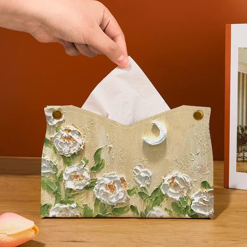 Tissue box with oil painting