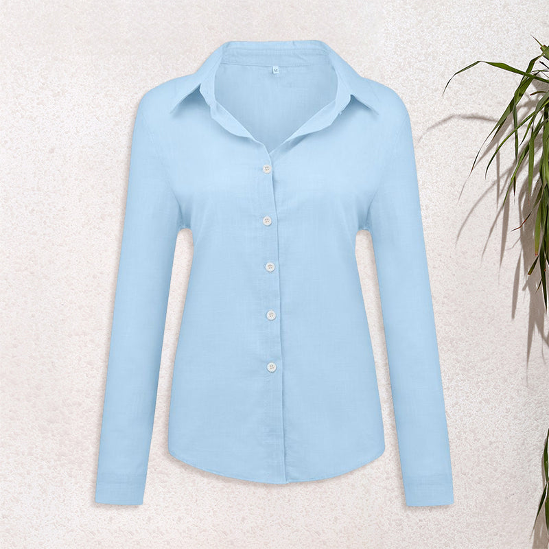 Solid Color Casual Loose Long Sleeve Linen Shirt