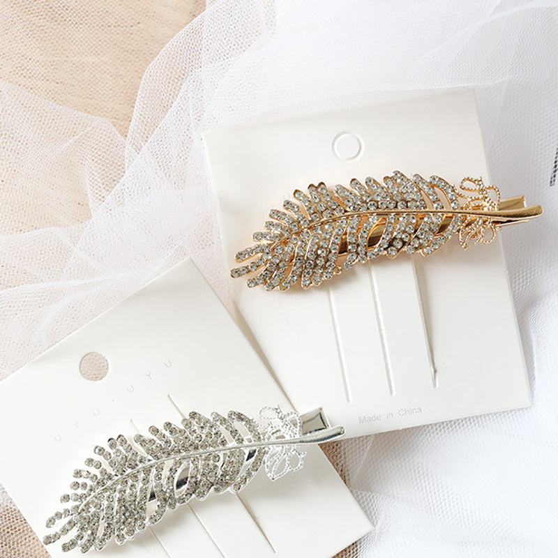 Diamond Feather Barrette