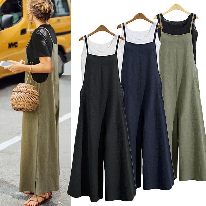 Women Casual Loose Solid Tank Jumpsuit