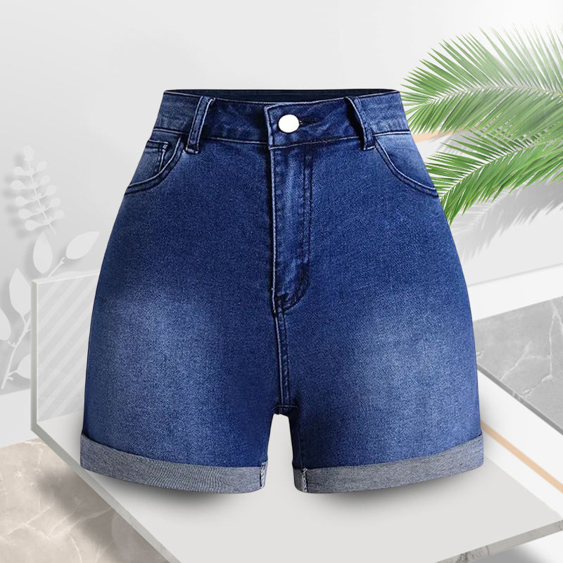 Roll Hem High Waist Denim Shorts