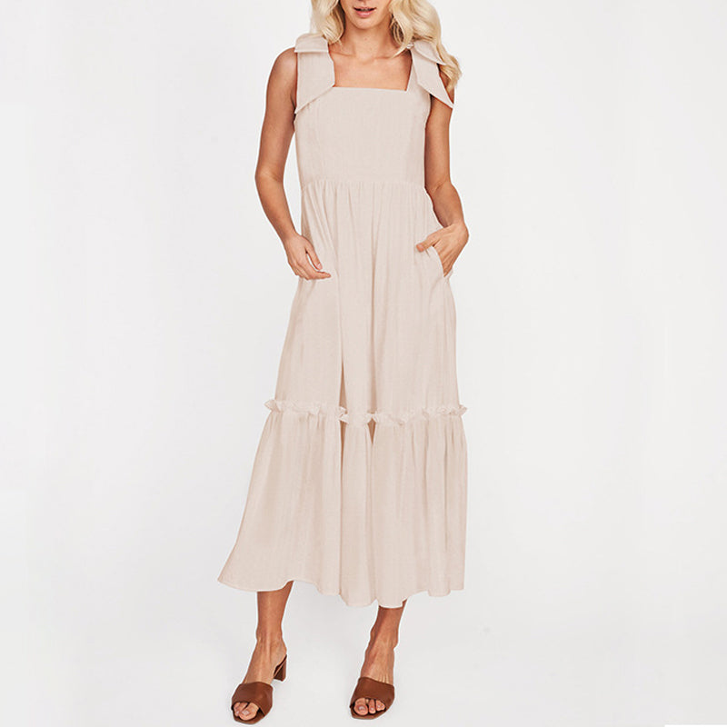 Plain Lace-Up Ruffle Dress