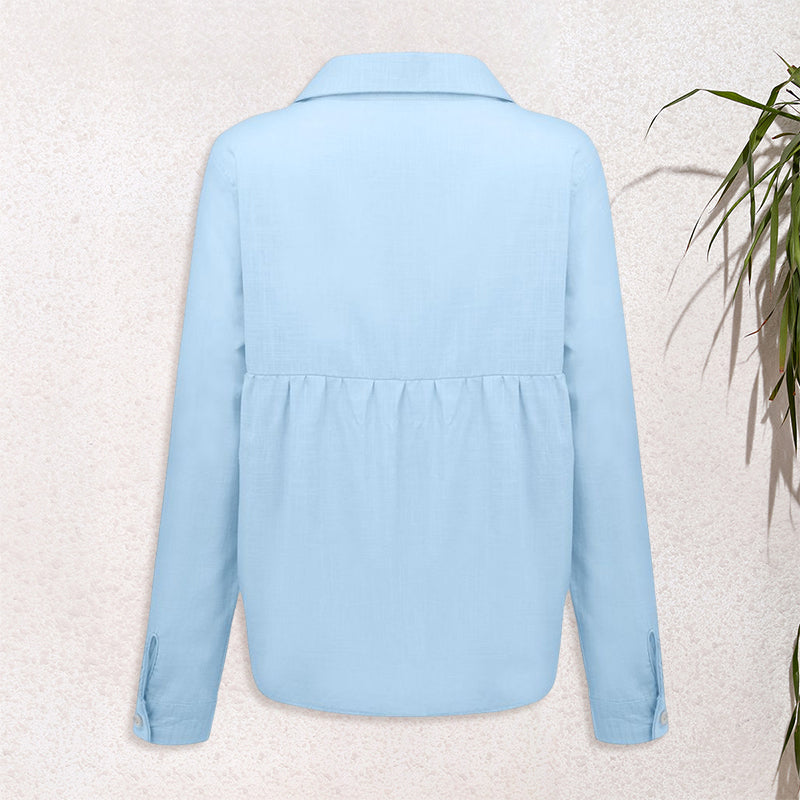 Solid Color Casual Loose Long Sleeve Linen Shirt