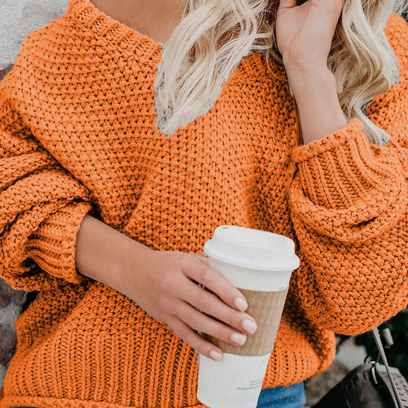 Knit V-Neck Loose Sweater