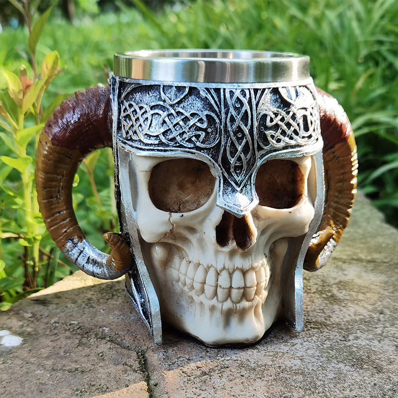 Viking Skeleton Mug with Horn Handles