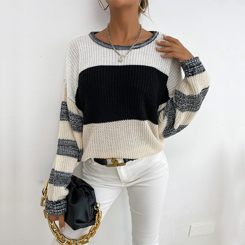 Crew Neck Contrast Sweater