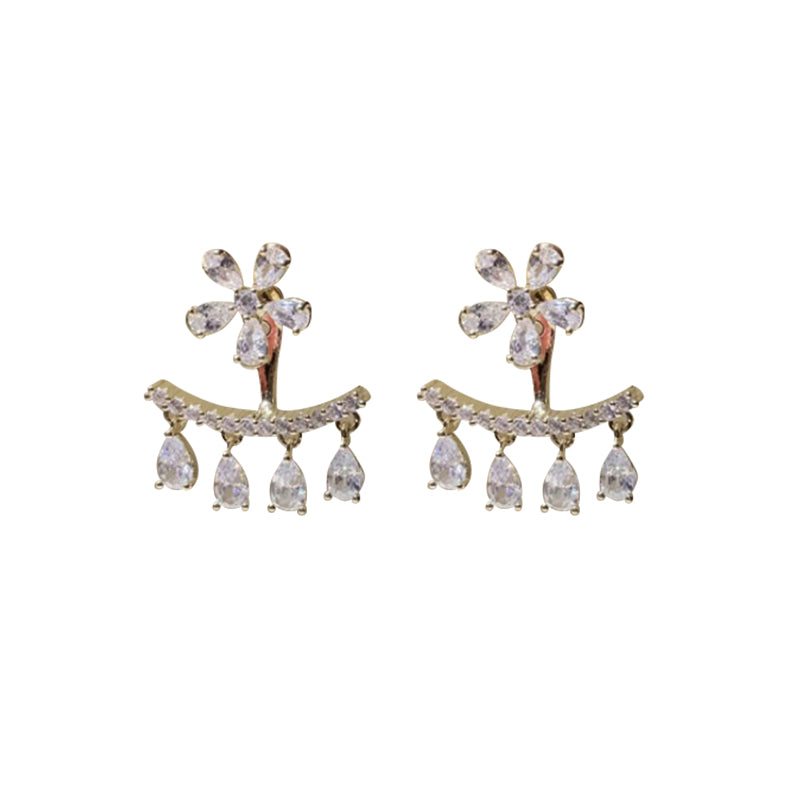 Flower Zircon Tassel Stud Earrings