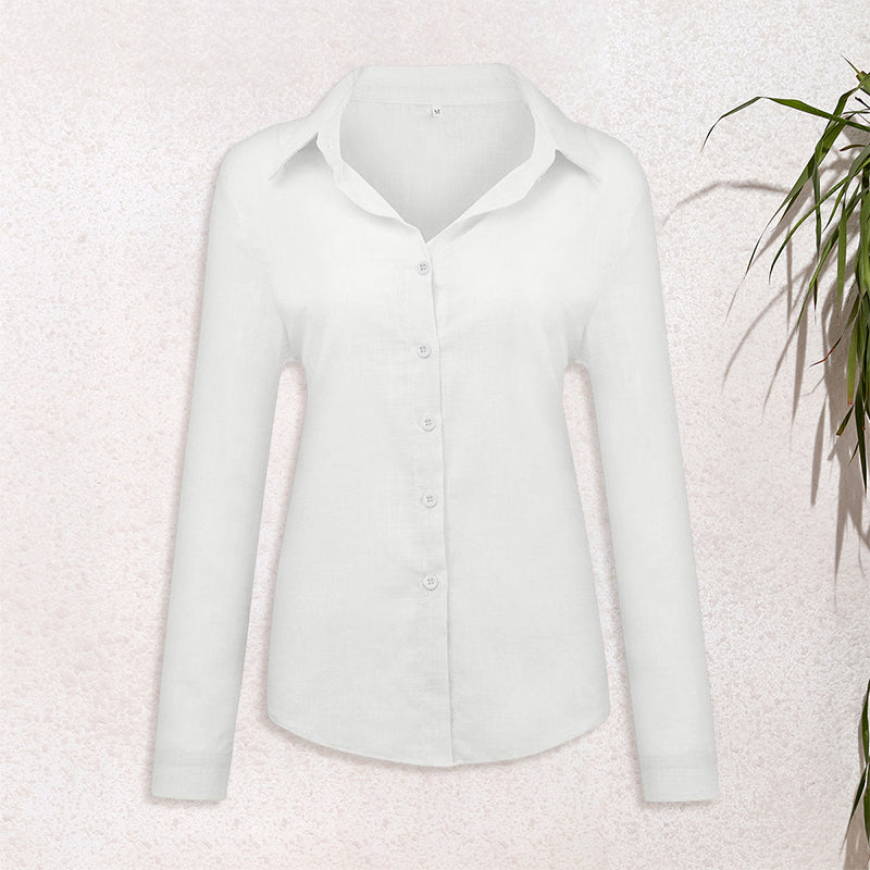 Solid Color Casual Loose Long Sleeve Linen Shirt