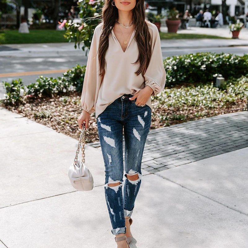 Casual V-Neck Long Sleeve T-Shirt