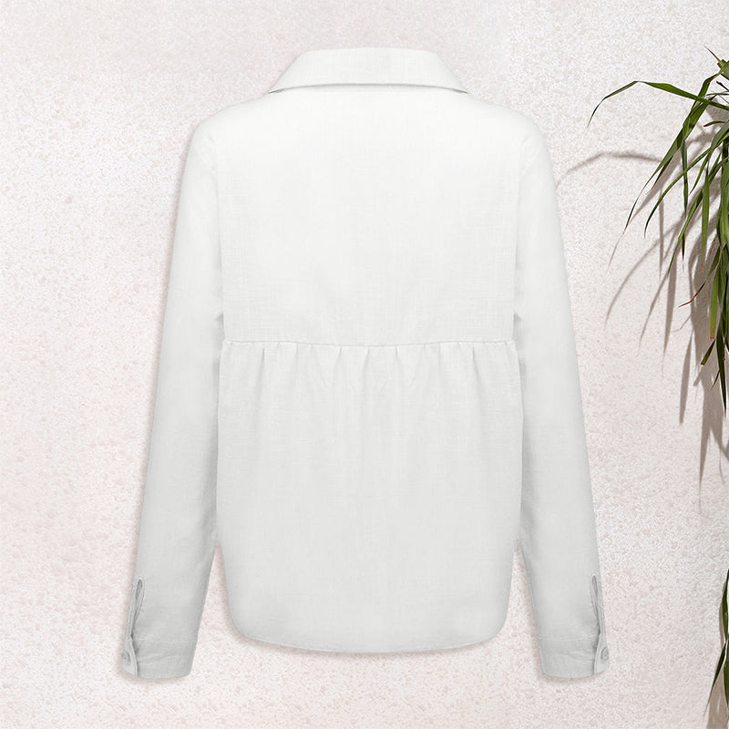 Solid Color Casual Loose Long Sleeve Linen Shirt