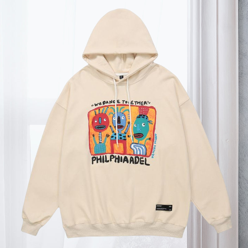 Ladies Autumn Cartoon Graffiti Print Hoodie
