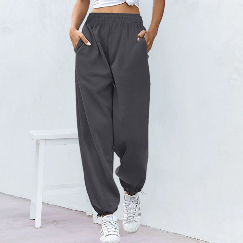 Loose Casual Sports Drawstring Wide-Leg Drawstring Pants