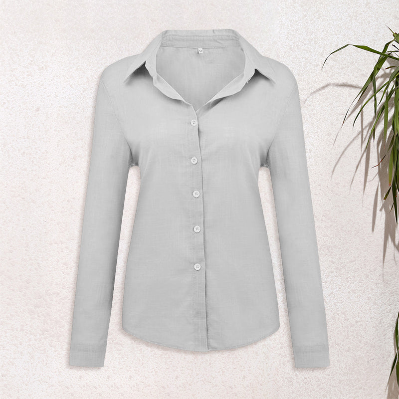 Solid Color Casual Loose Long Sleeve Linen Shirt