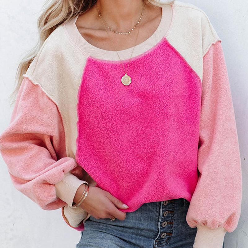 Plush Contrast Pullover Top