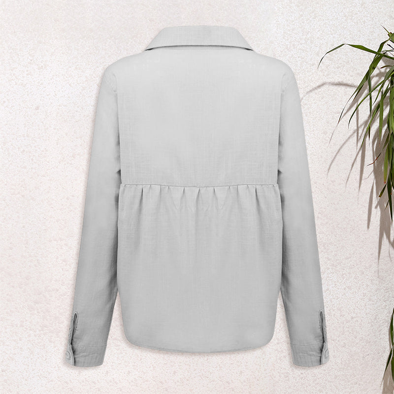 Solid Color Casual Loose Long Sleeve Linen Shirt