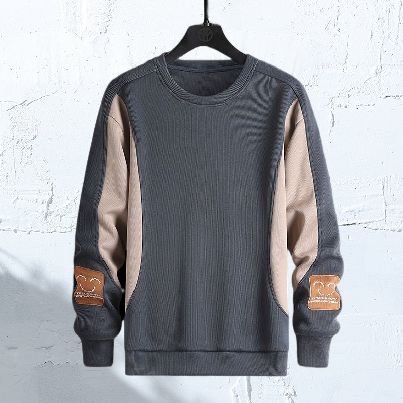 Thread Embroidery Colorblock Pullover Sweatshirt