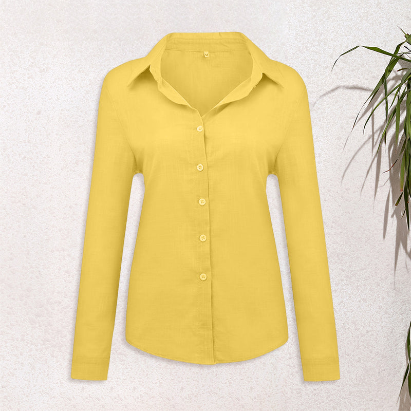 Solid Color Casual Loose Long Sleeve Linen Shirt