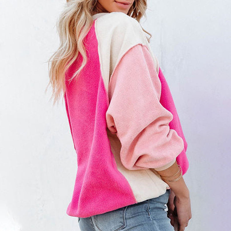 Plush Contrast Pullover Top