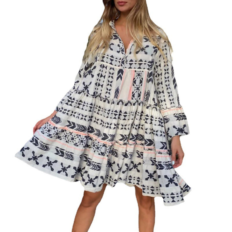 Printed V-Neck Casual Dress