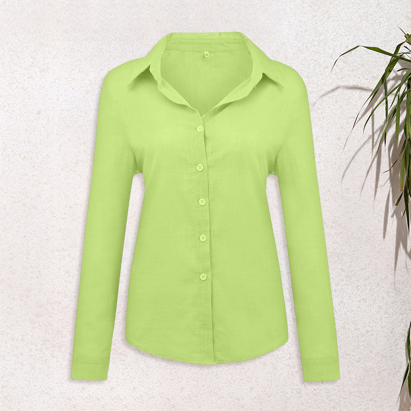 Solid Color Casual Loose Long Sleeve Linen Shirt
