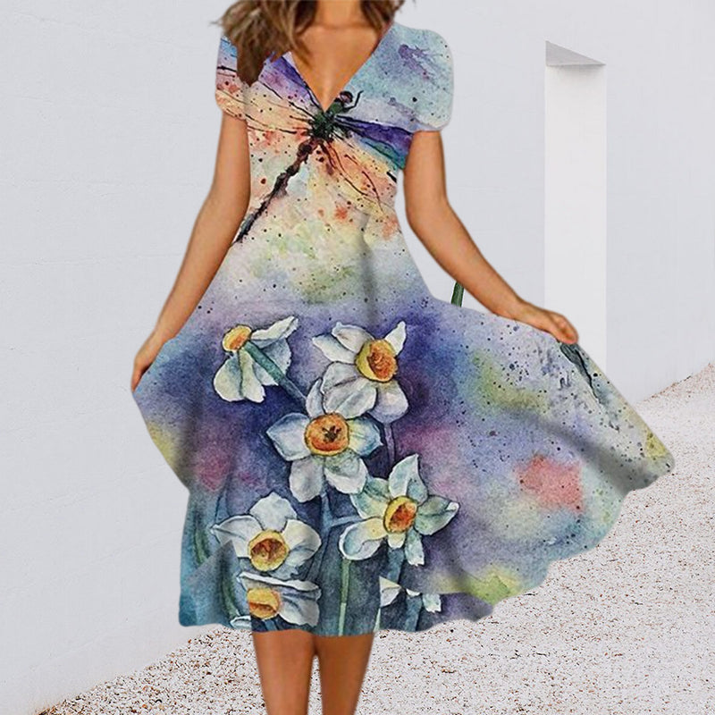 Positioning Print Swing Dress