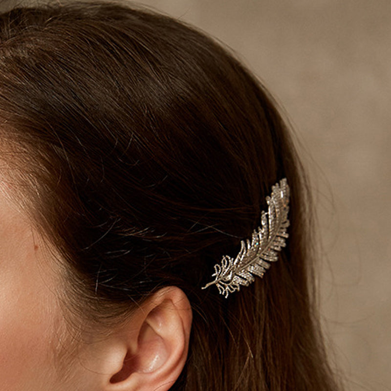 Diamond Feather Barrette