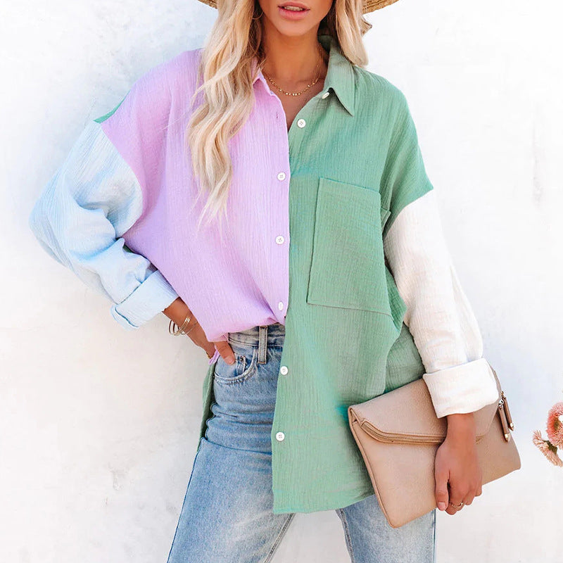 Contrast Panel Drop Shoulder Long Sleeve Shirt