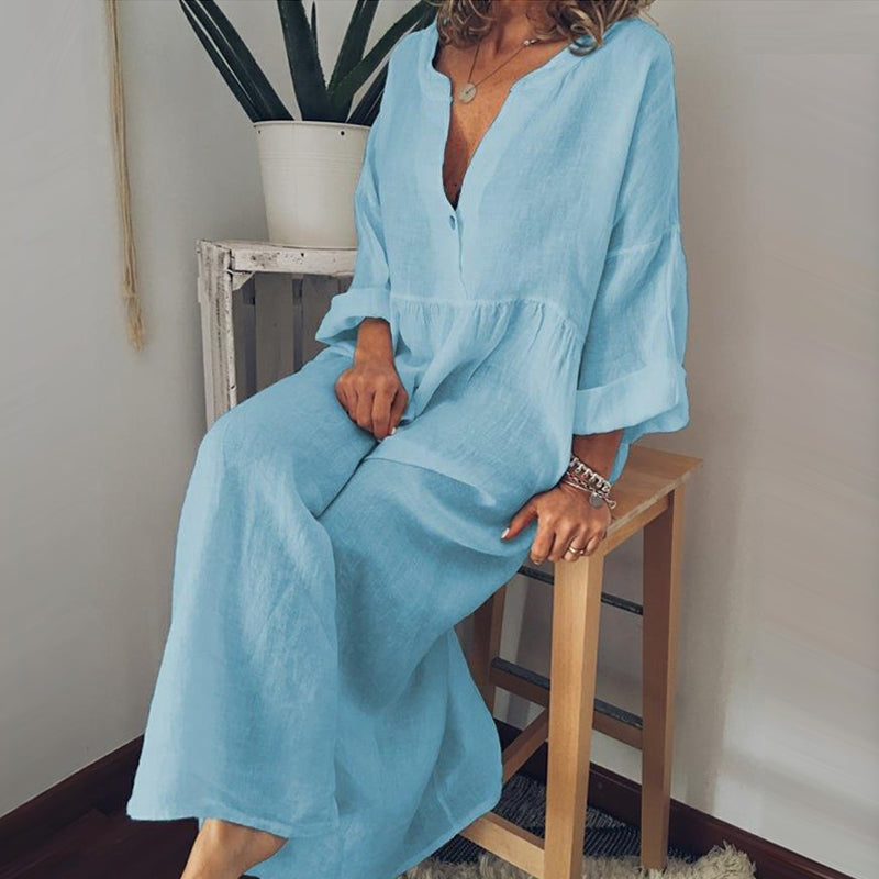 Cotton and Linen Long Sleeve Jumpsuit