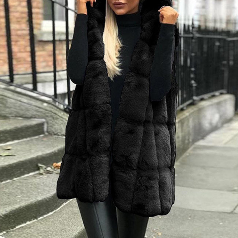 Hooded Jacket Faux Fur Vest Cardigan