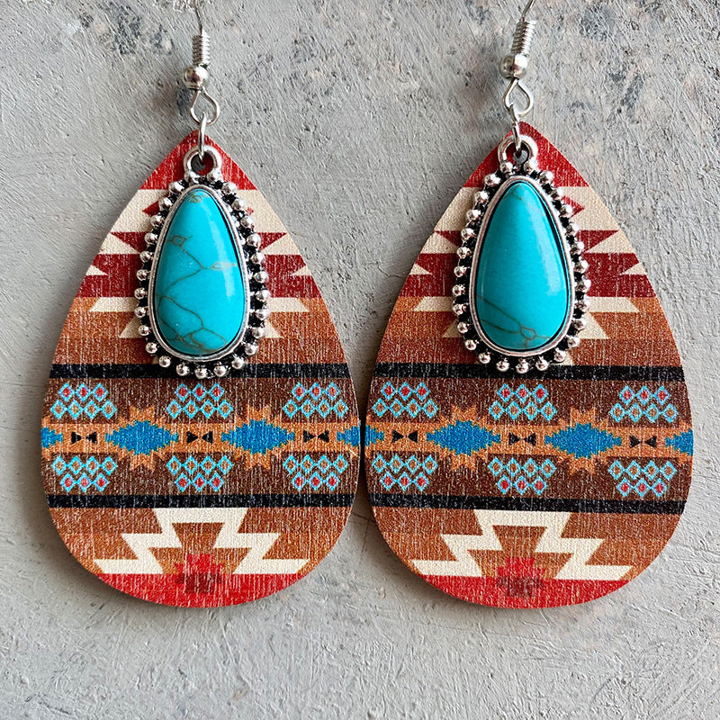 Bohemian Aztec Pattern Turquoise Earrings