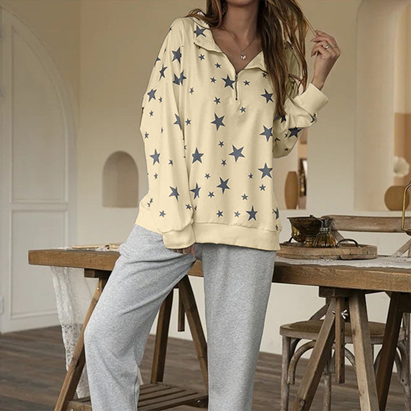 V-neck Pentagram Print T-shirt