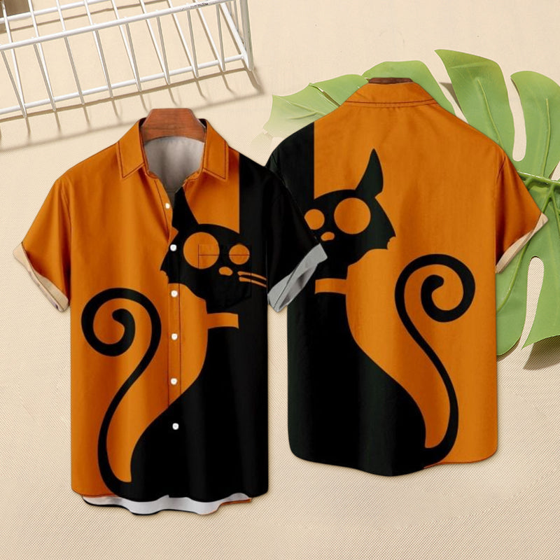 Men's Halloween Cat Print Shirt