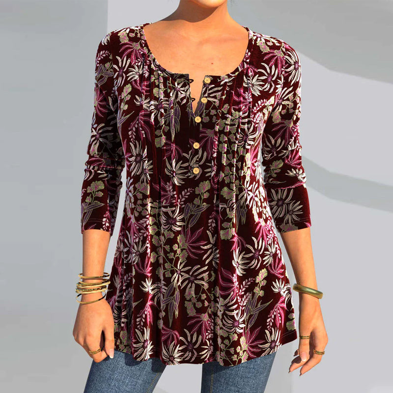 Floral Print Split Neck Top