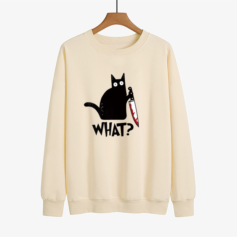 Halloween Fun Print Black Cat Sweatshirt