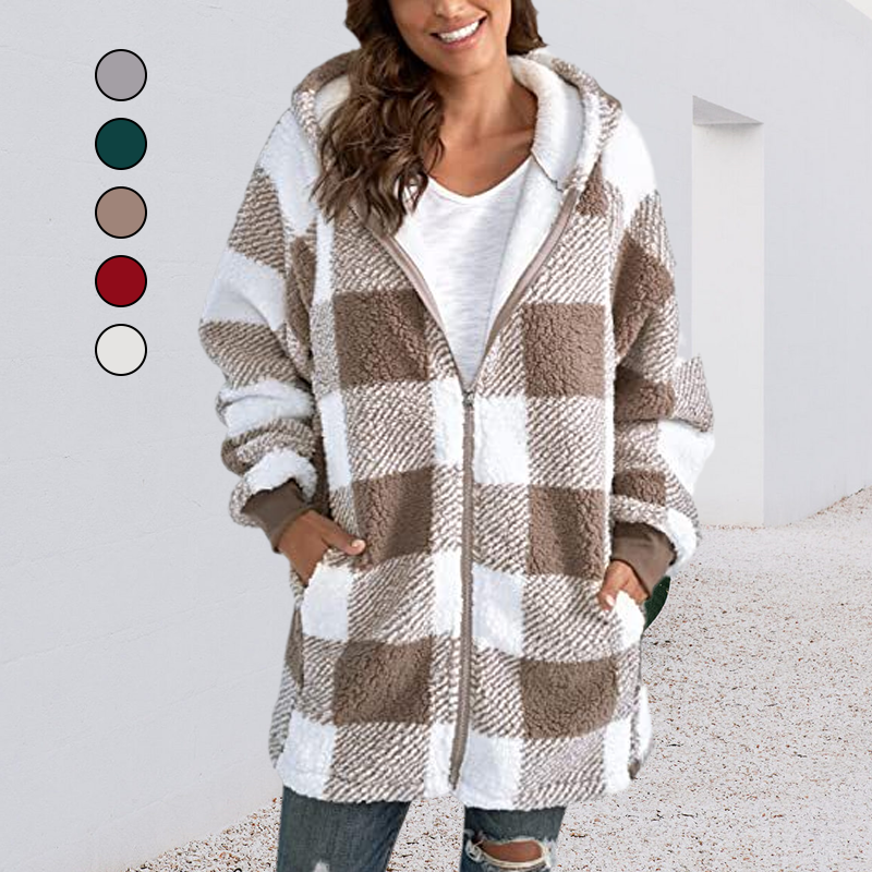 Hoodie Plaid Loose Overcoat