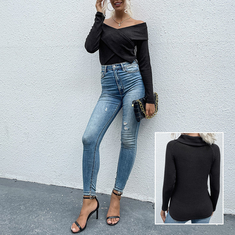 Slim Fit Solid V-Neck Knit T-Shirt