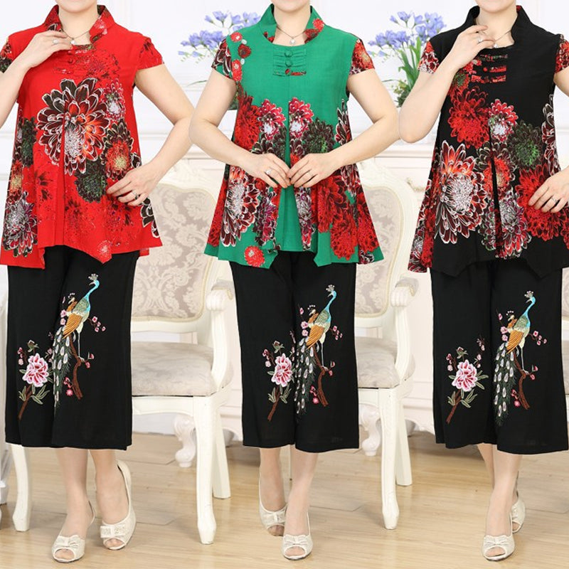 Elderly Cotton and Linen Two Piece Set