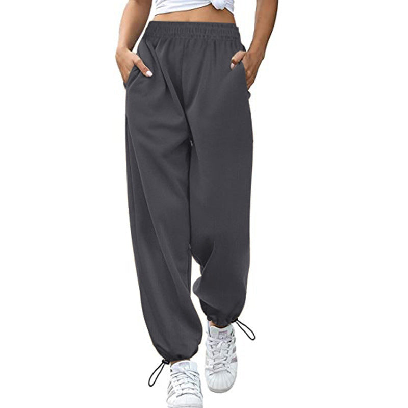 Loose Casual Sports Drawstring Wide-Leg Drawstring Pants