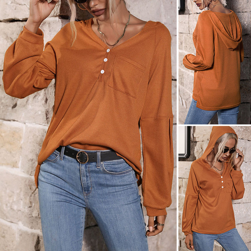 Women's Autumn Solid Color Long Sleeve Hooded Knitwear