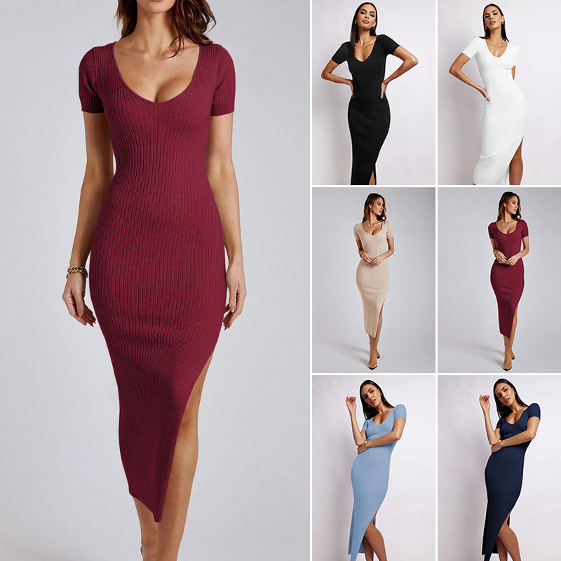 Sexy Crew Neck Tight Slit Long Dress
