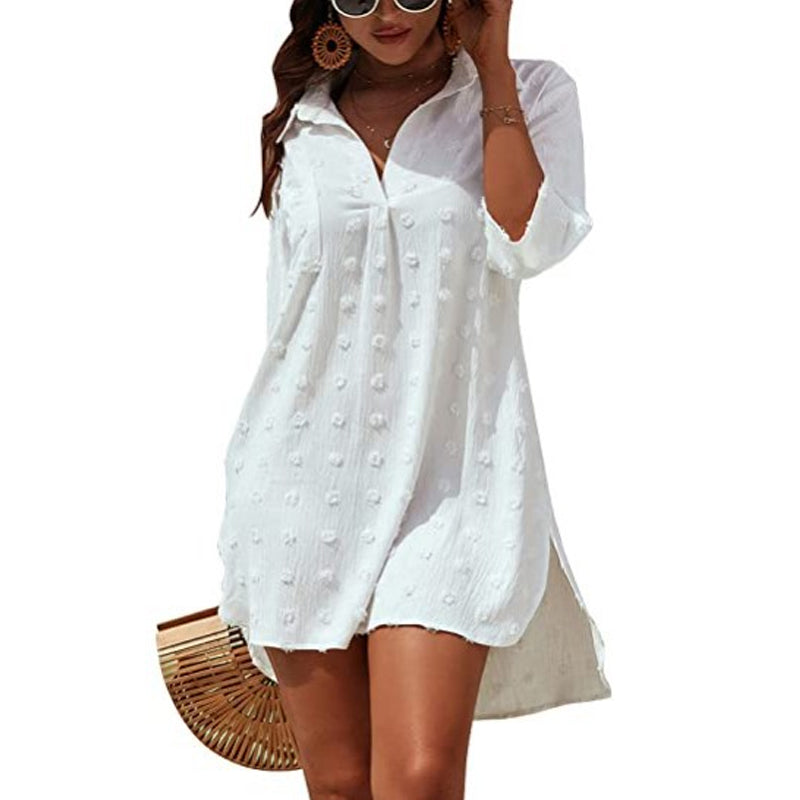 Chiffon Jacquard Big Pom Loose Casual Shirt