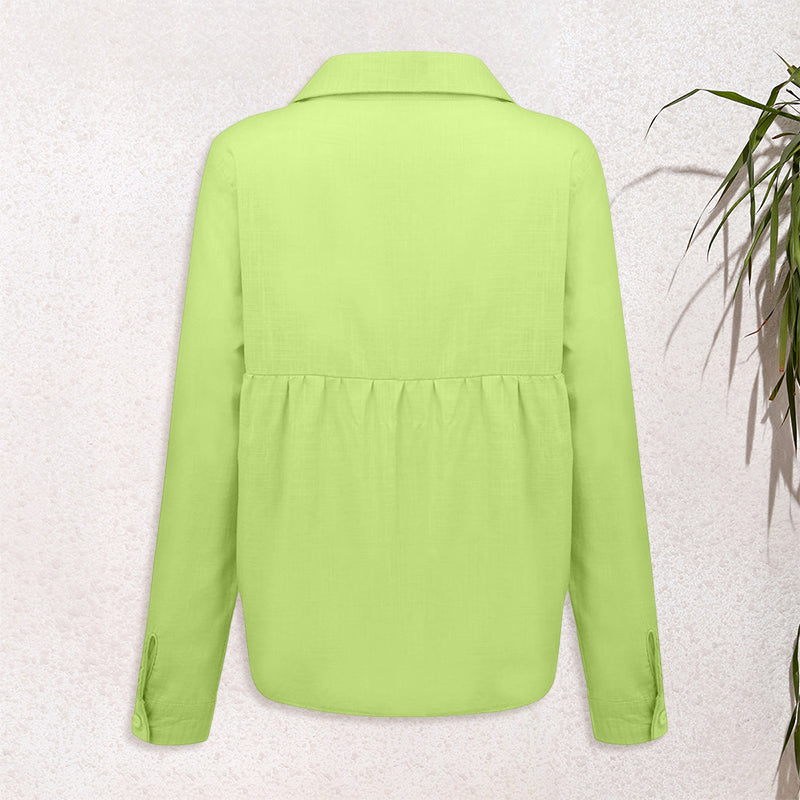 Solid Color Casual Loose Long Sleeve Linen Shirt