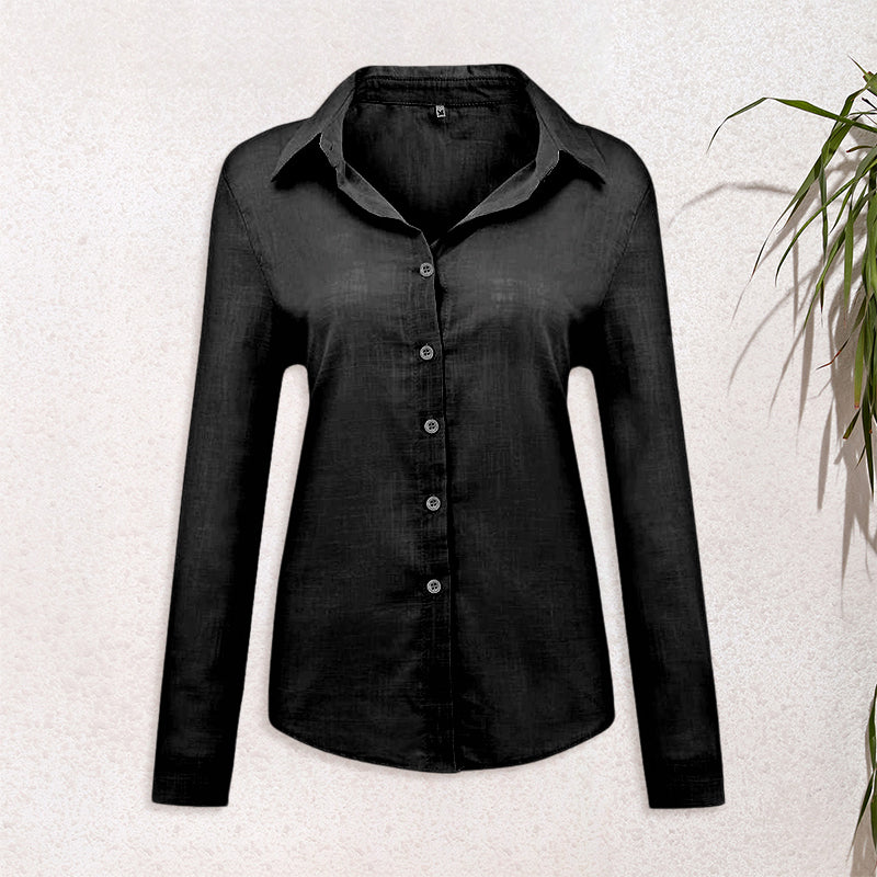 Solid Color Casual Loose Long Sleeve Linen Shirt