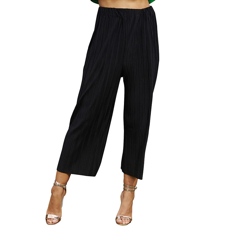 Cropped Crinkled Wide Leg Pants