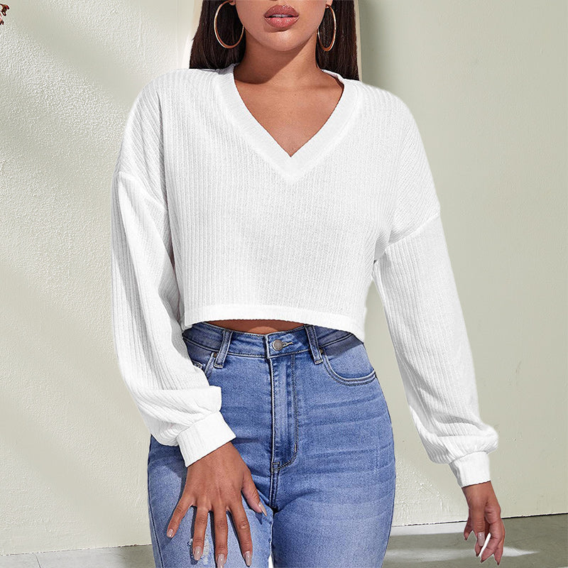 Loose Knit V-Neck T-Shirt