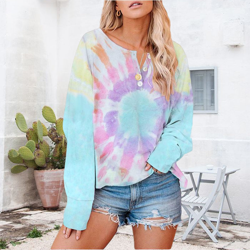 Printed Button Long Sleeve T-Shirt