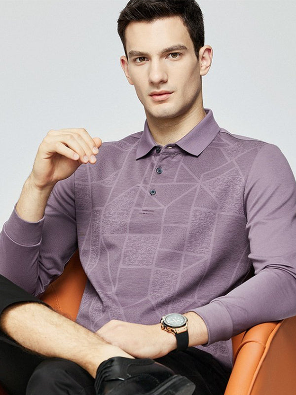 Men's Long Sleeve Business Comfort Lapel Polo Shirt