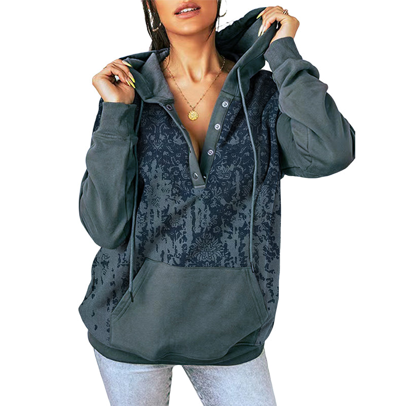 Printed Hooded Colorblock Sweatshirt