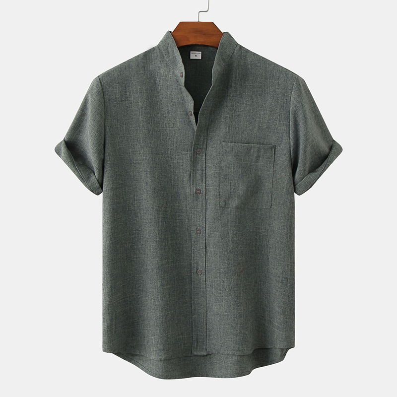 Stand Collar Solid Color Shirt