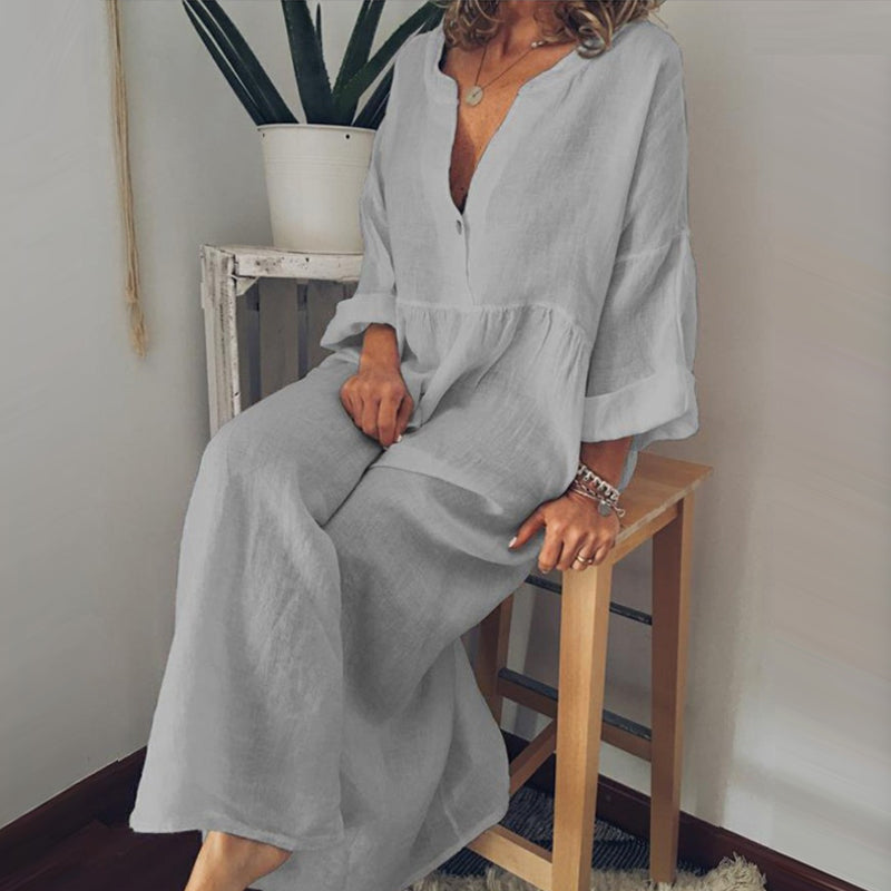 Cotton and Linen Long Sleeve Jumpsuit